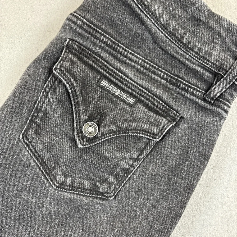 Hudson Mid Rise Straight Leg Jeans Women's 12 34x29 Flap Pockets Black‎ Stretch